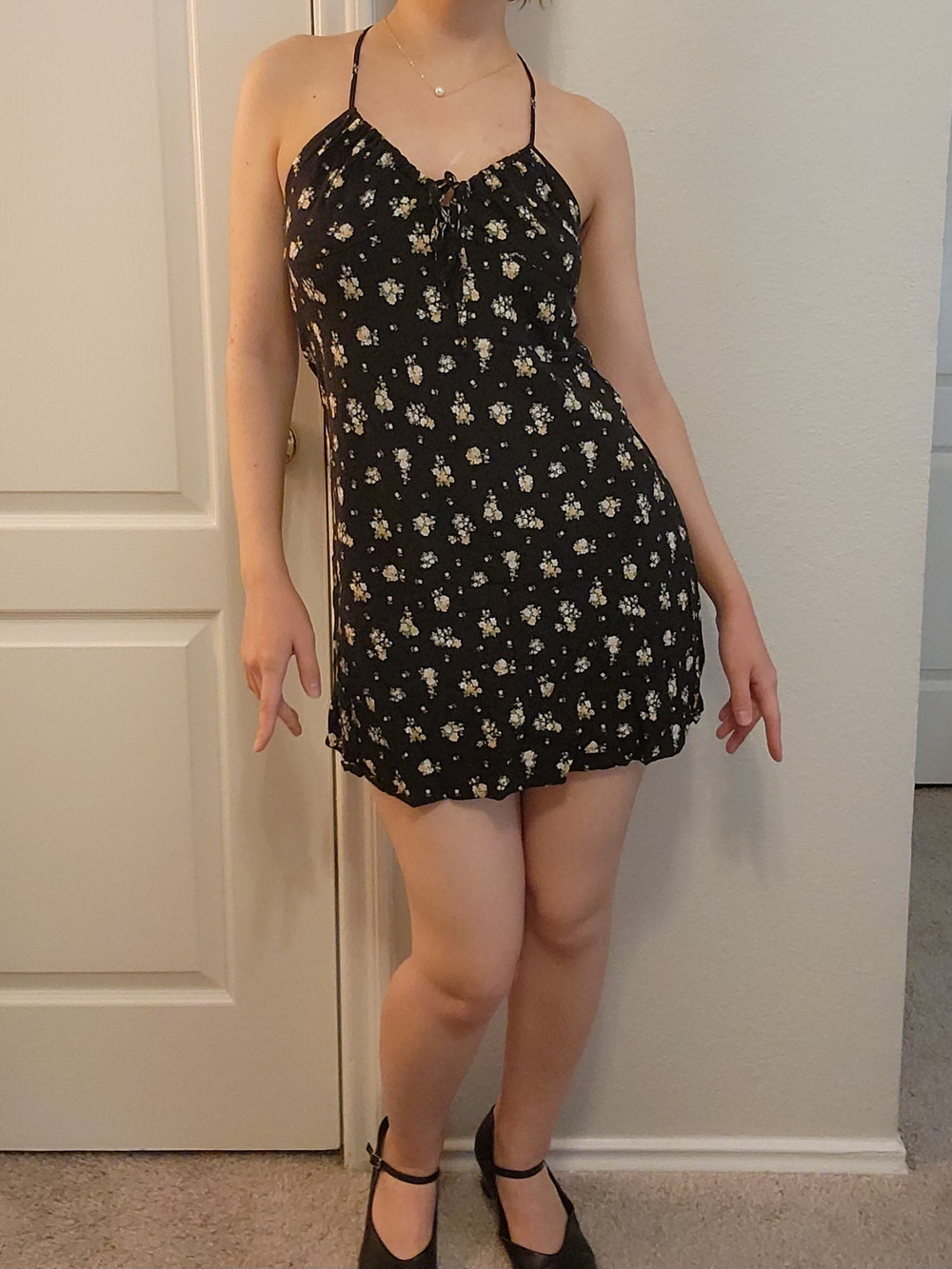 Forever 21 Summer Casual Black Floral Print Mini Slip Dress Size Large